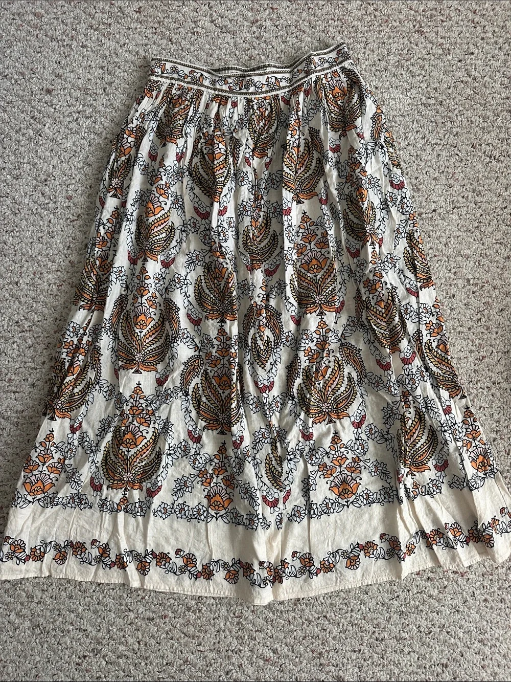 Max Studio Cream Maxi Skirt with Orange and Brown Floral Motif